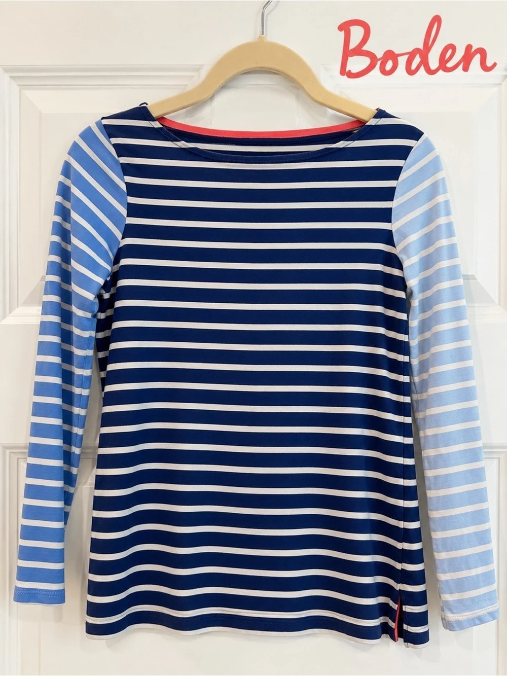 Boden Breton Stripe Long Sleeve Top Blue & White Color-block 100% Cotton Small